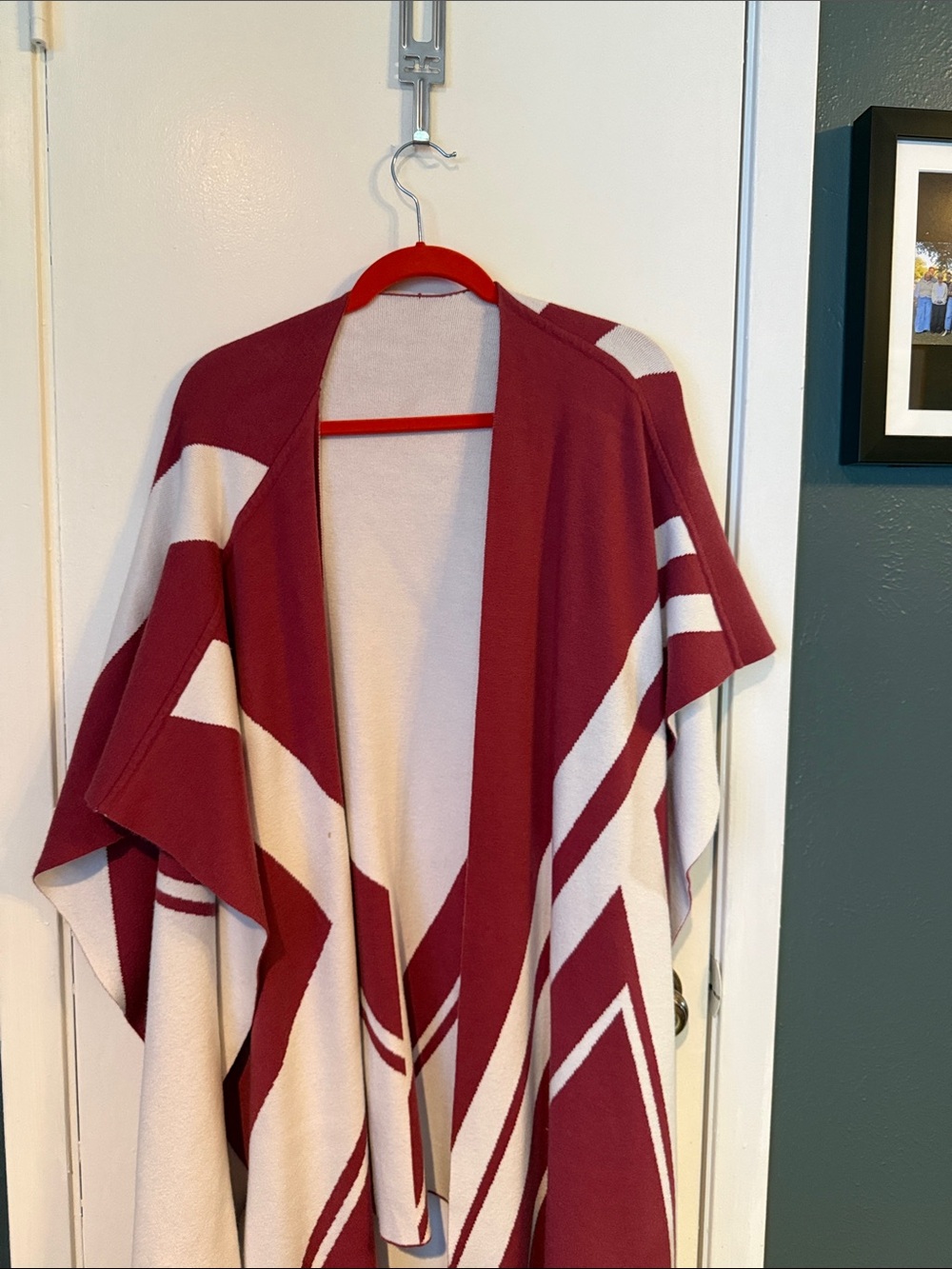 Open-Front Reversible Burgundy & Cream Cape Coat One Size